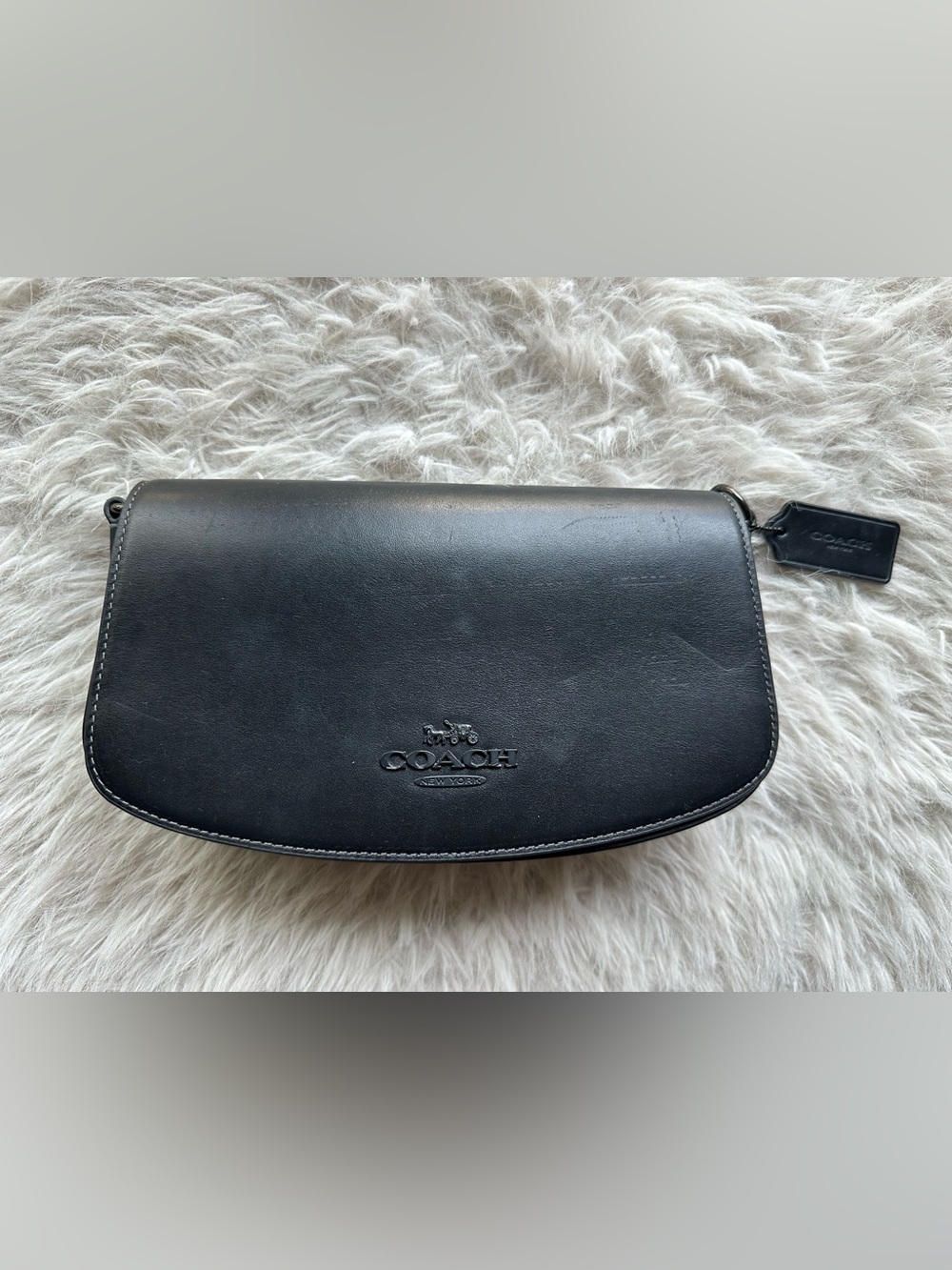 Coach Andrea Black Leather Bag with Gunmetal Coach Logo and Coach Tag no strap